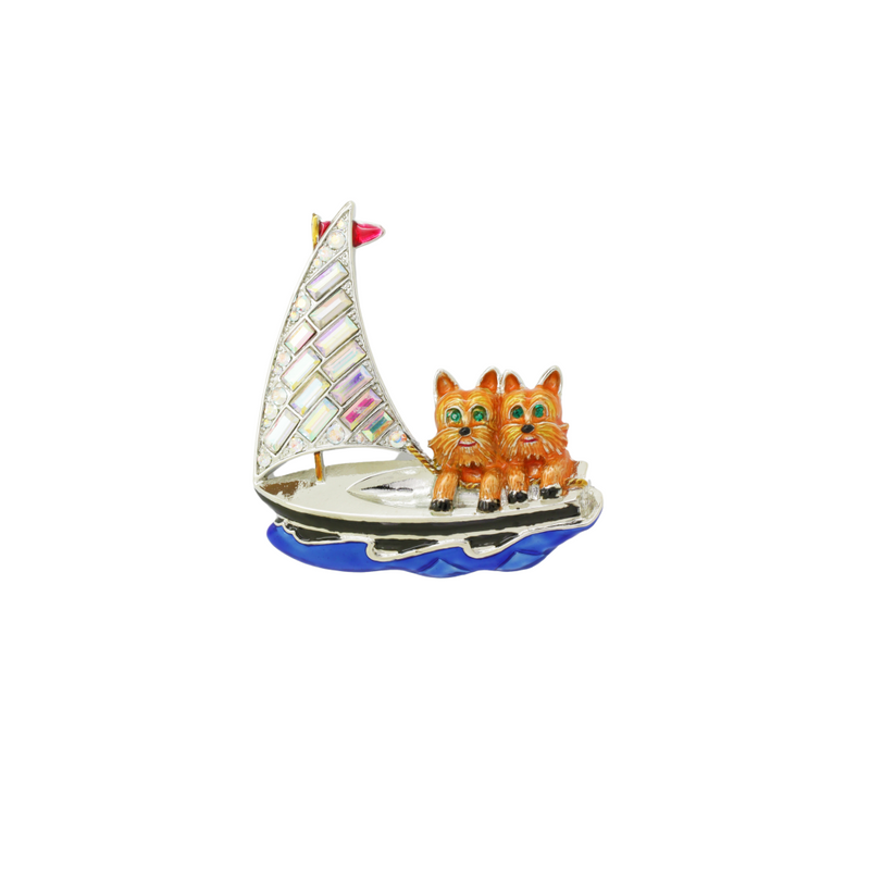 Crystal Sailing Dogs Brooch