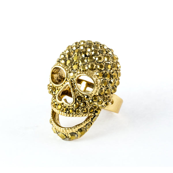 Large Crystal Skull Adjustable Ring