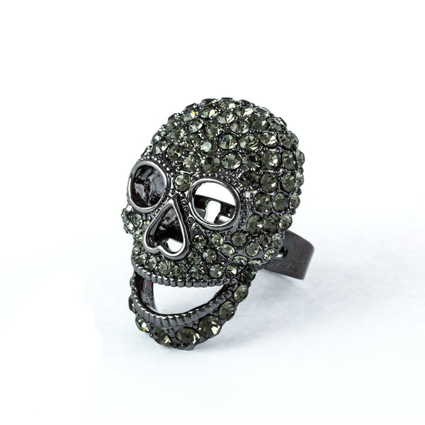 Large Crystal Skull Adjustable Ring