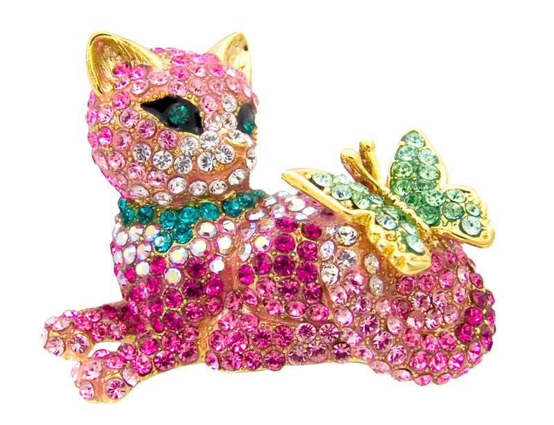 Cat And Butterfly Brooch