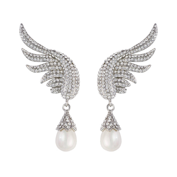 Crystal Wing and Pearl Earrings