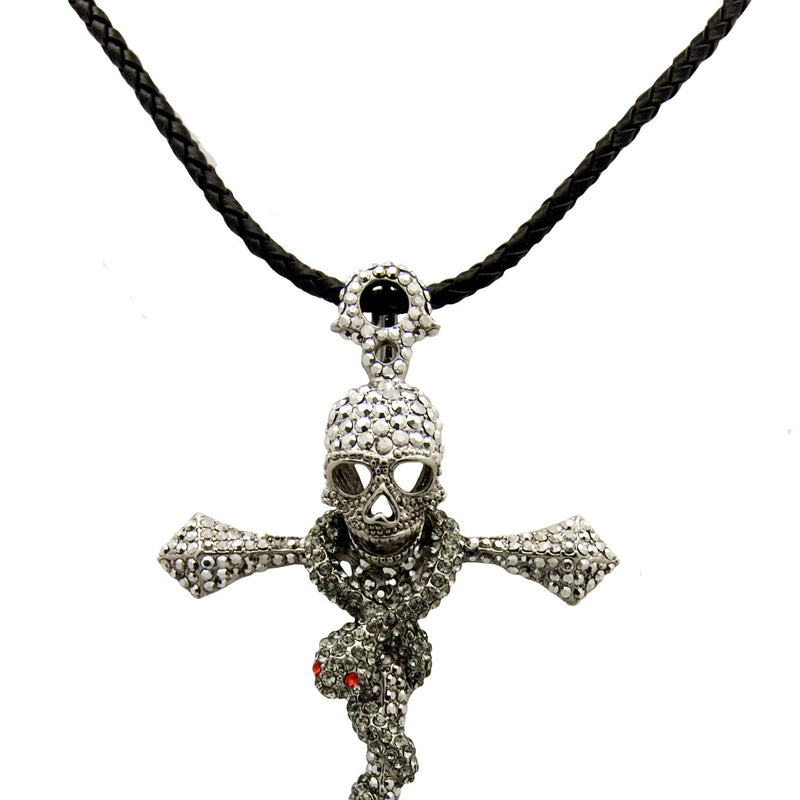 Cross and Skull Cord Necklace