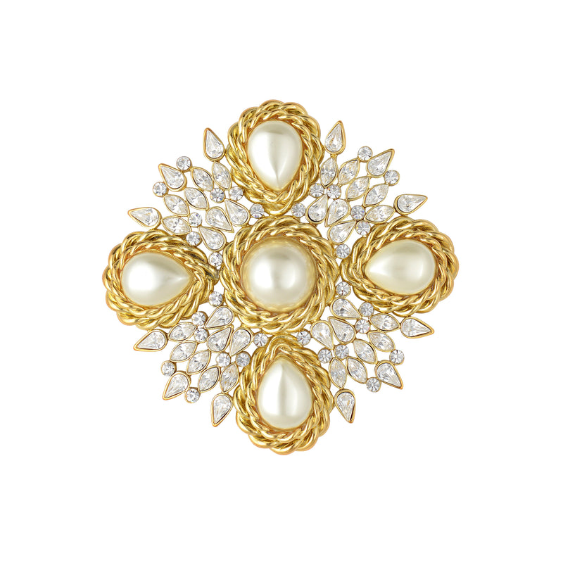 French Style Crystal and Pearl Brooch