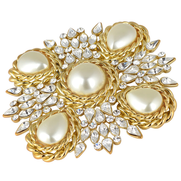 French Style Crystal and Pearl Brooch