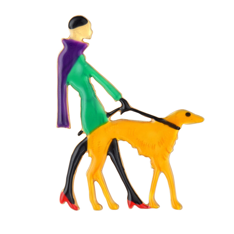 Art Deco Lady and Dog Brooch