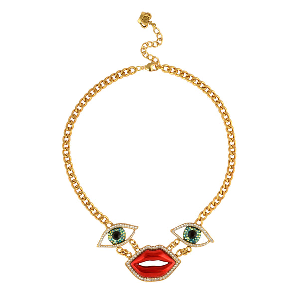 Abstract Eyes & Lip Necklace