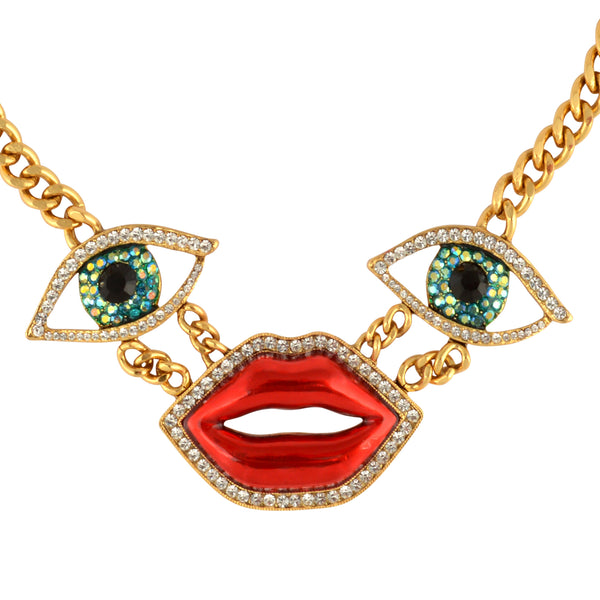 Abstract Eyes & Lip Necklace