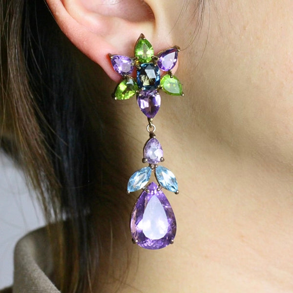 Amethyst Topaz and Peridot Drop Earrings