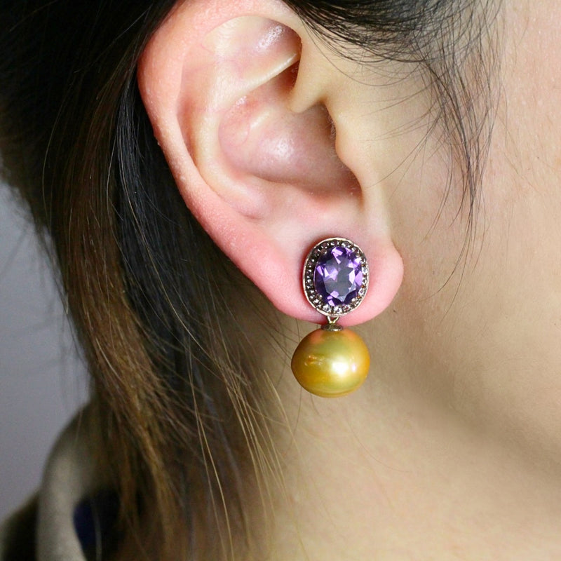 Amethyst Topaz and Pearl Earrings