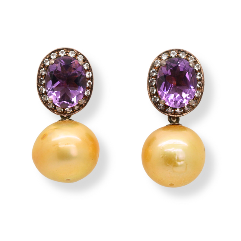 Amethyst Topaz and Pearl Earrings