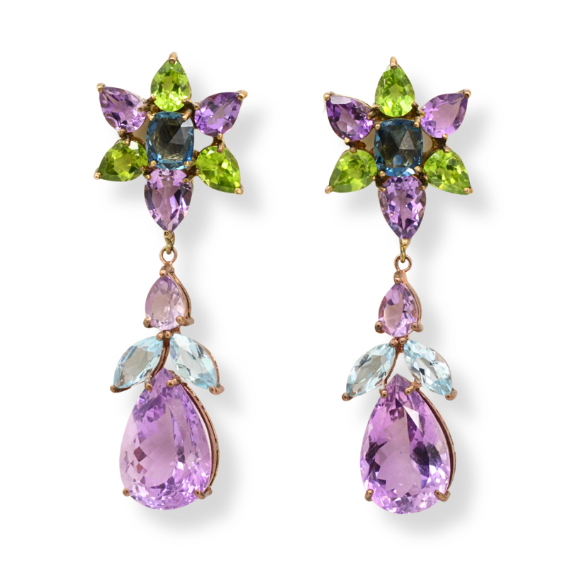 Amethyst Topaz and Peridot Drop Earrings