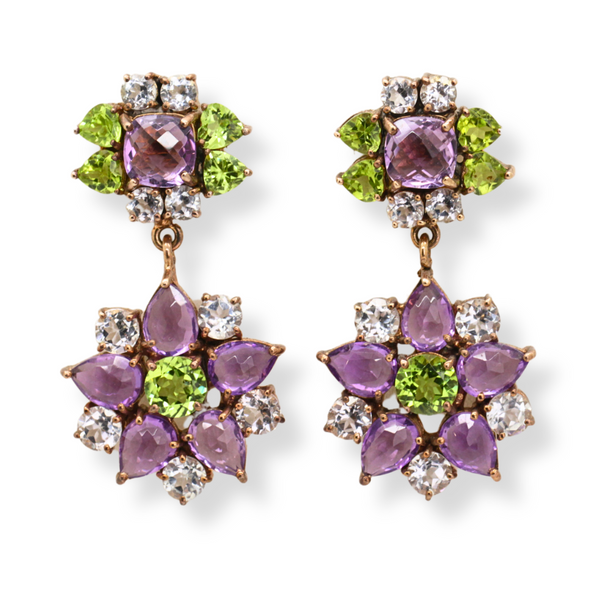 Topaz Amethyst and Peridot Flower Earrings