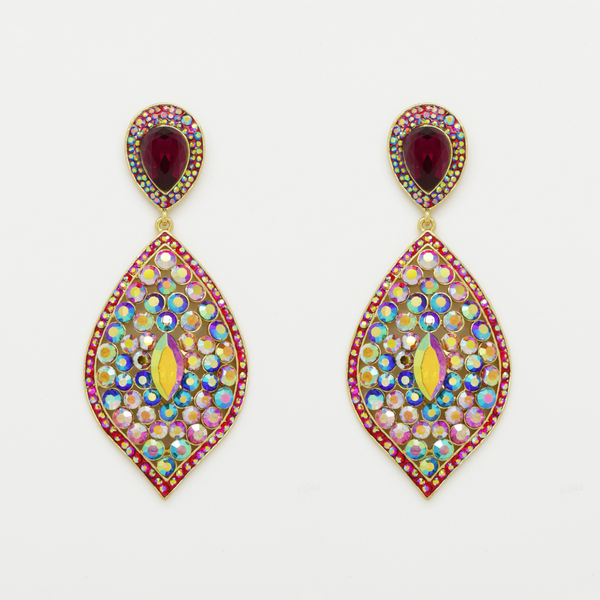 Pointed Oval Crystal Earrings