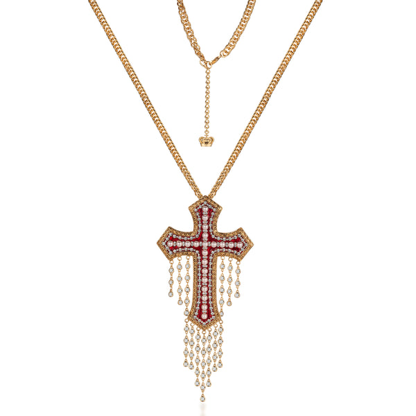 Pearl Cross and Tassel Necklace