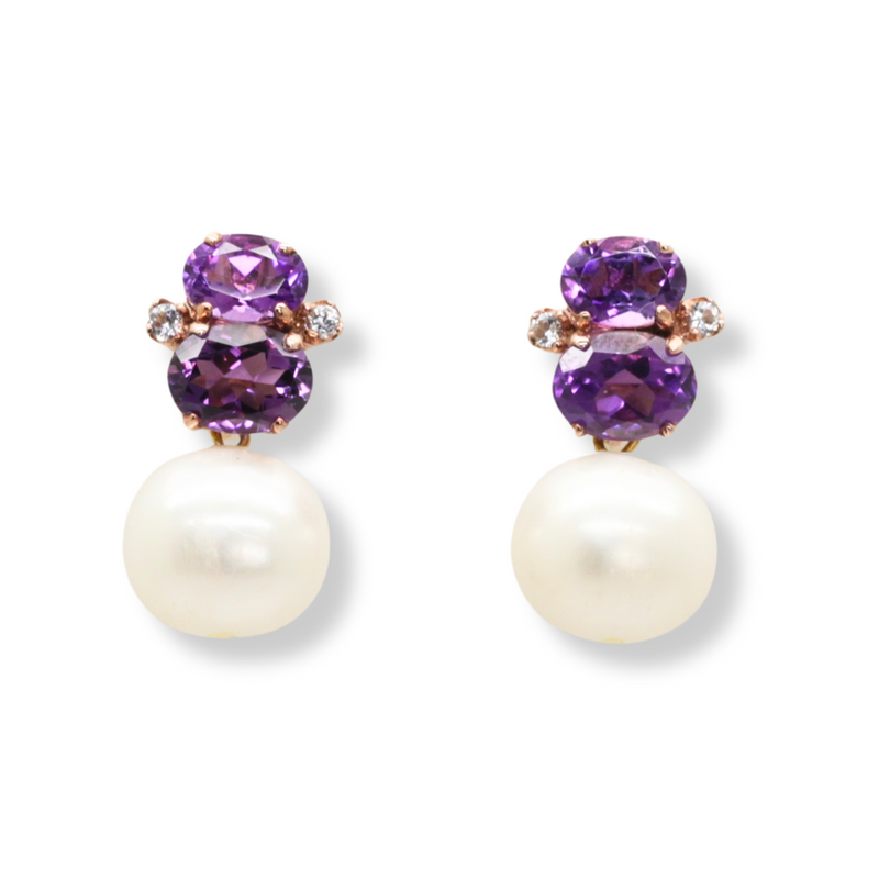 Double Amethyst and Pearl Earrings