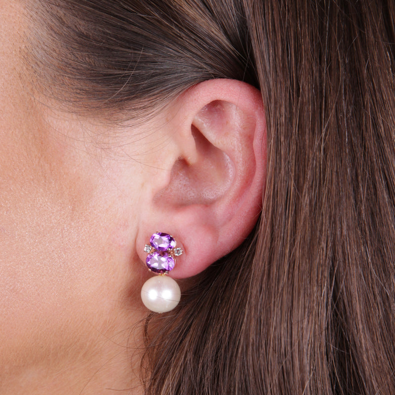 Double Amethyst and Pearl Earrings