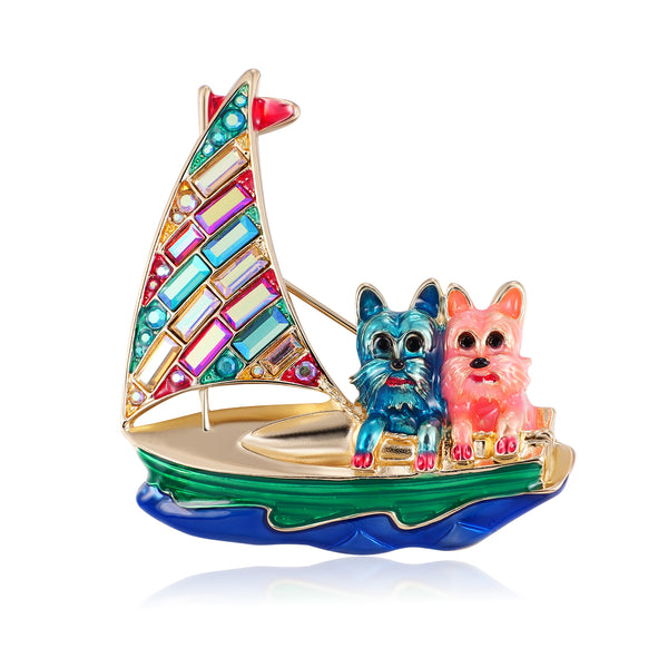 Crystal Sailing Dogs Brooch