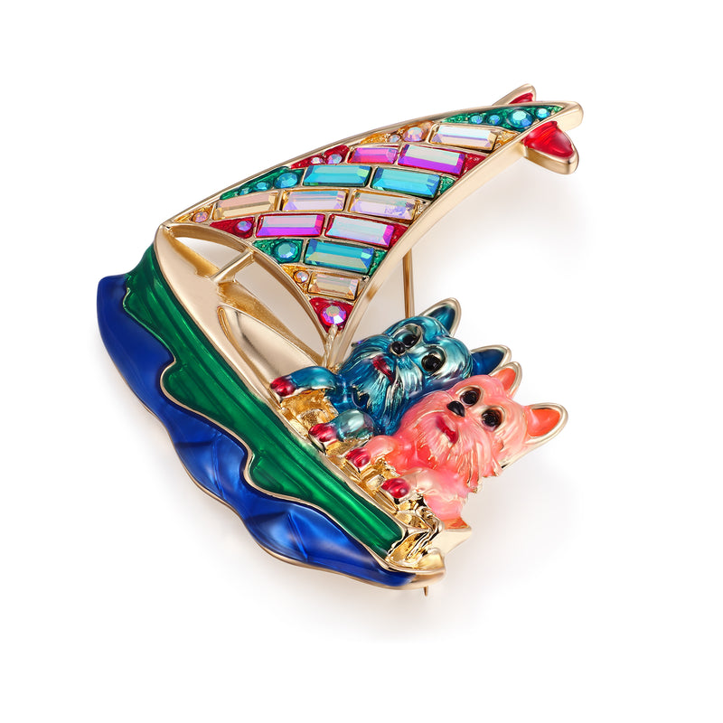 Crystal Sailing Dogs Brooch