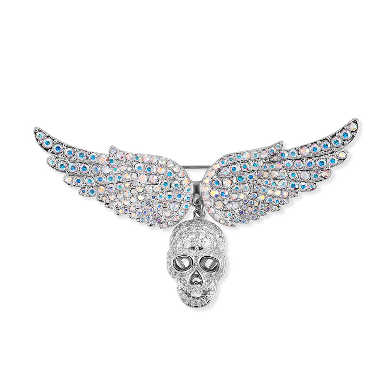 Crystal Skull and Wings Brooch