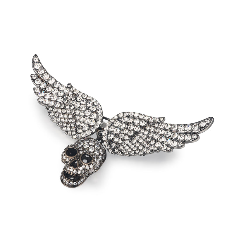 Crystal Skull and Wings Brooch