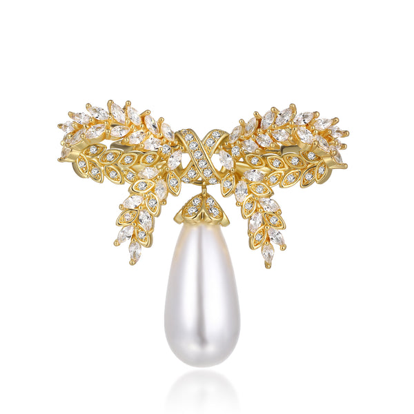 Floral Bow and Pearl Brooch