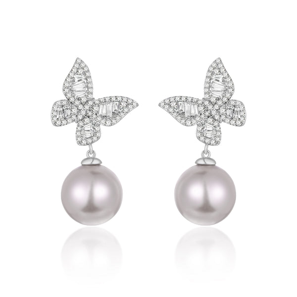 Delicate Butterfly and Pearl Earrings