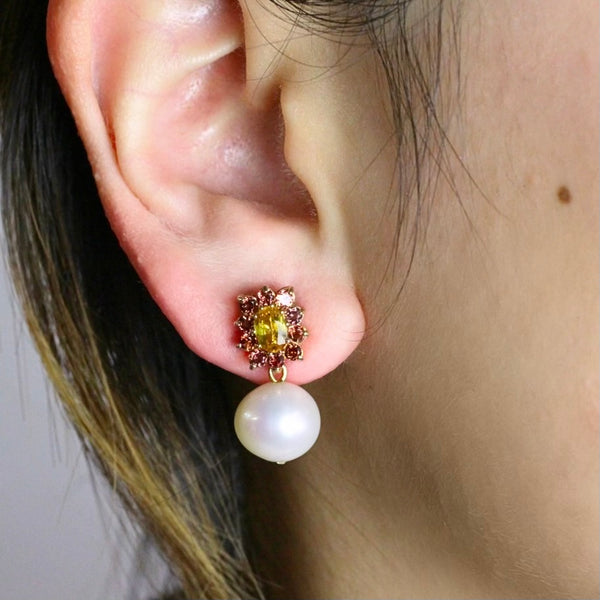 Citrine Garnet and Pearl Earrings