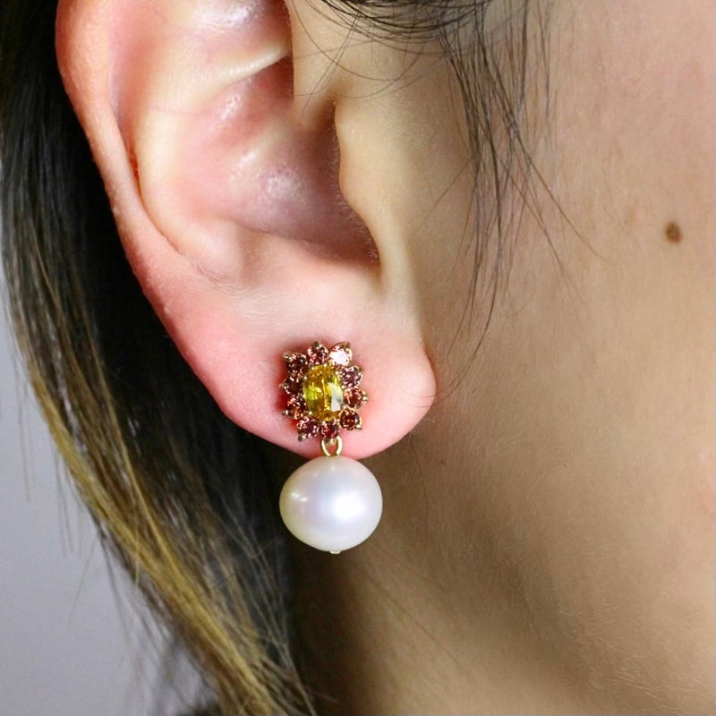 Citrine Garnet and Pearl Earrings