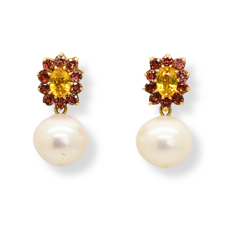 Citrine Garnet and Pearl Earrings