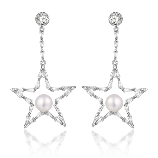 Crystal Star and Pearl Earrings