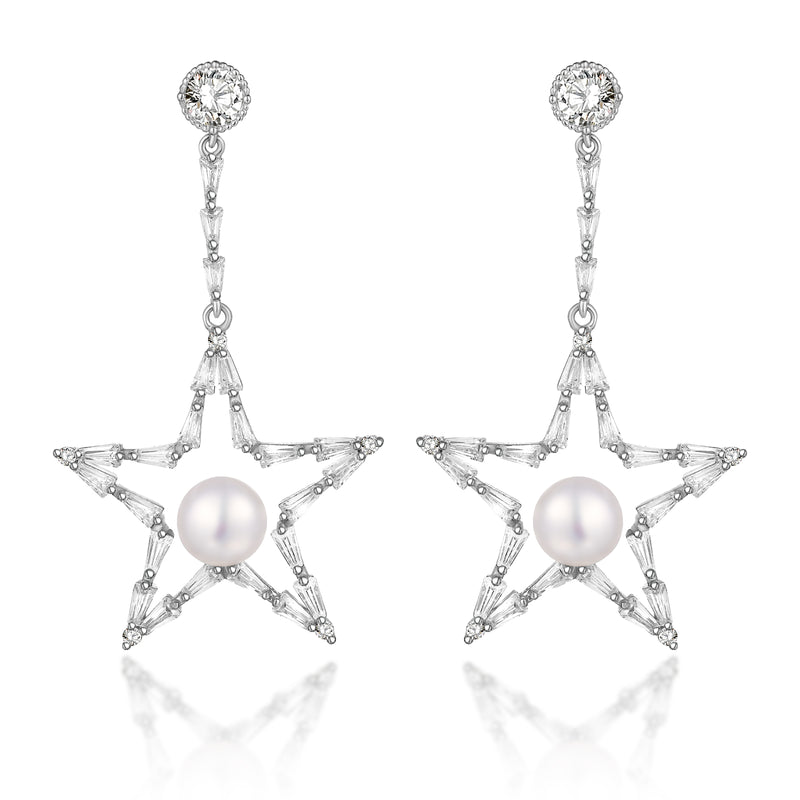 Crystal Star and Pearl Earrings