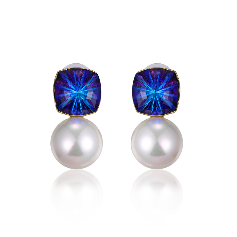 Crystal Square and Pearl Earrings