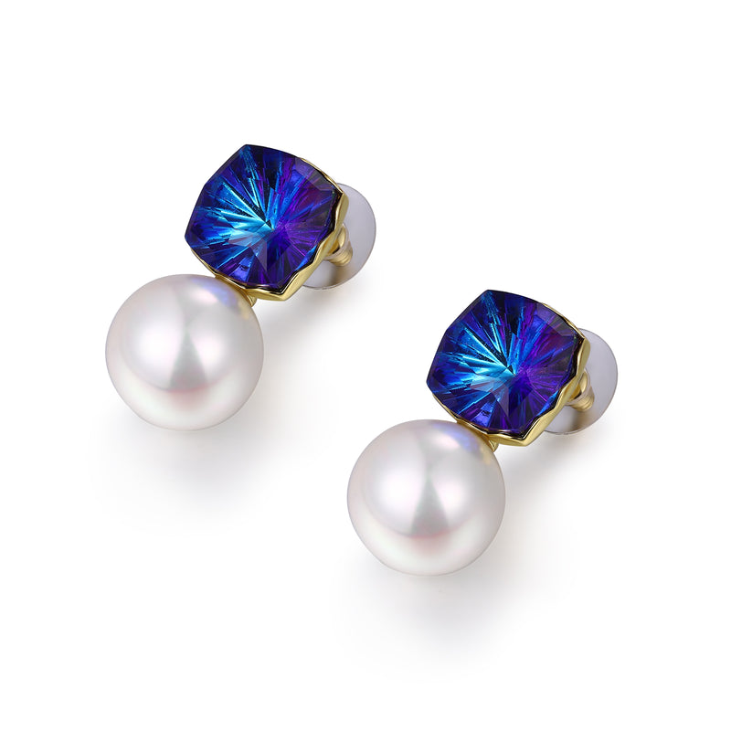 Crystal Square and Pearl Earrings