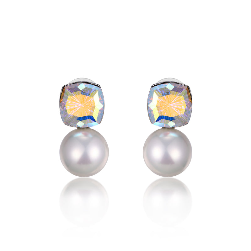 Crystal Square and Pearl Earrings