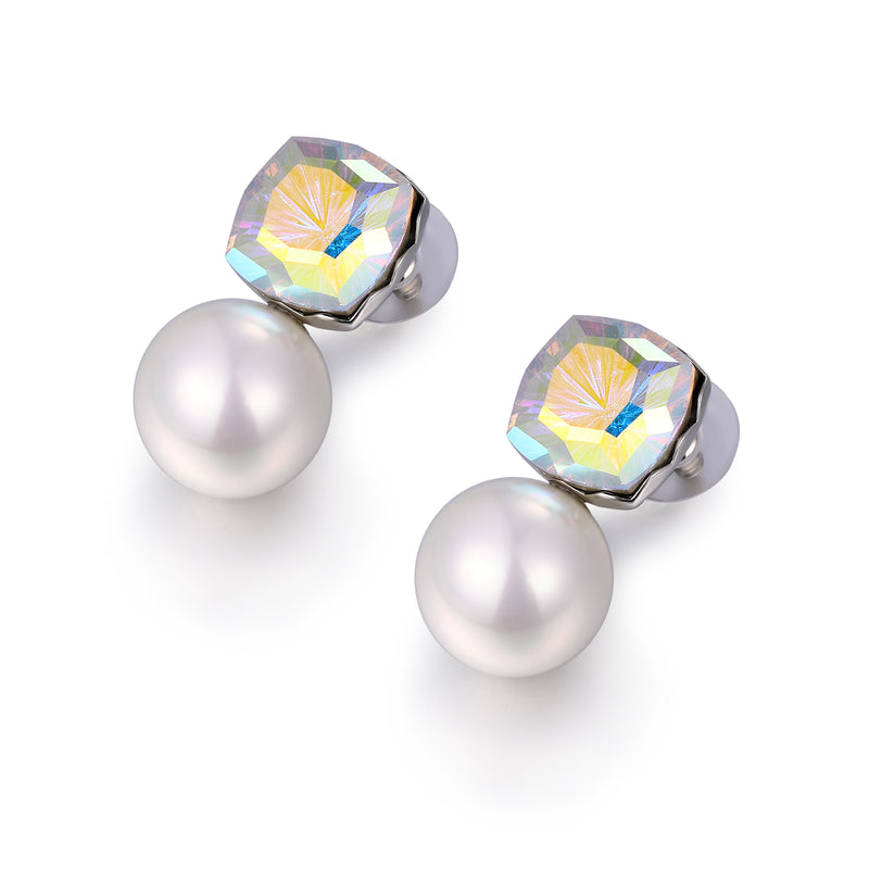 Crystal Square and Pearl Earrings