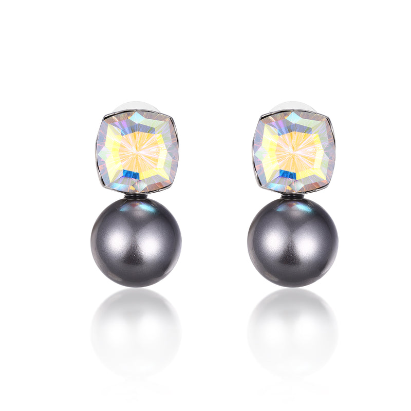 Crystal Square and Pearl Earrings