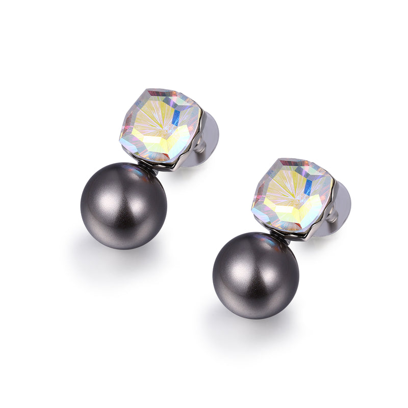 Crystal Square and Pearl Earrings