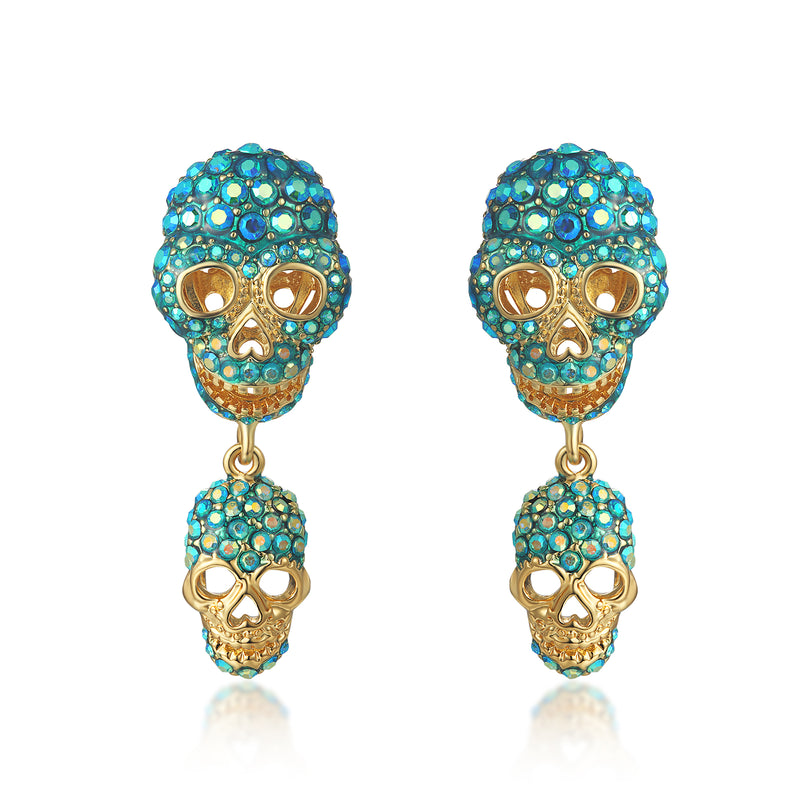 Double Crystal Skull Earrings