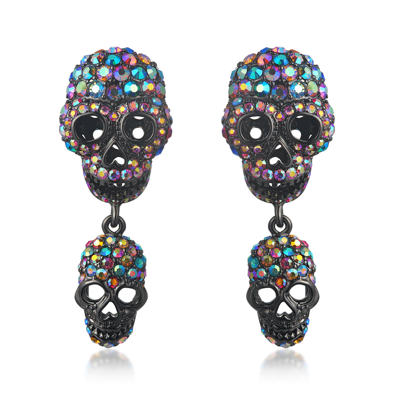 Double Crystal Skull Earrings