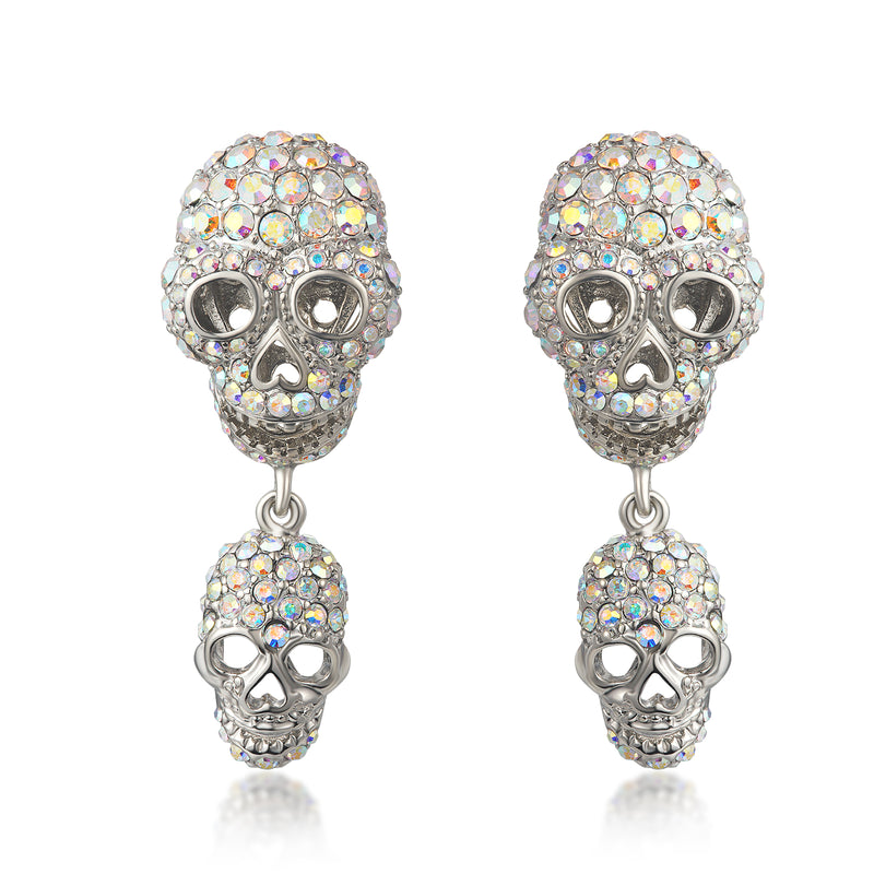 Double Crystal Skull Earrings