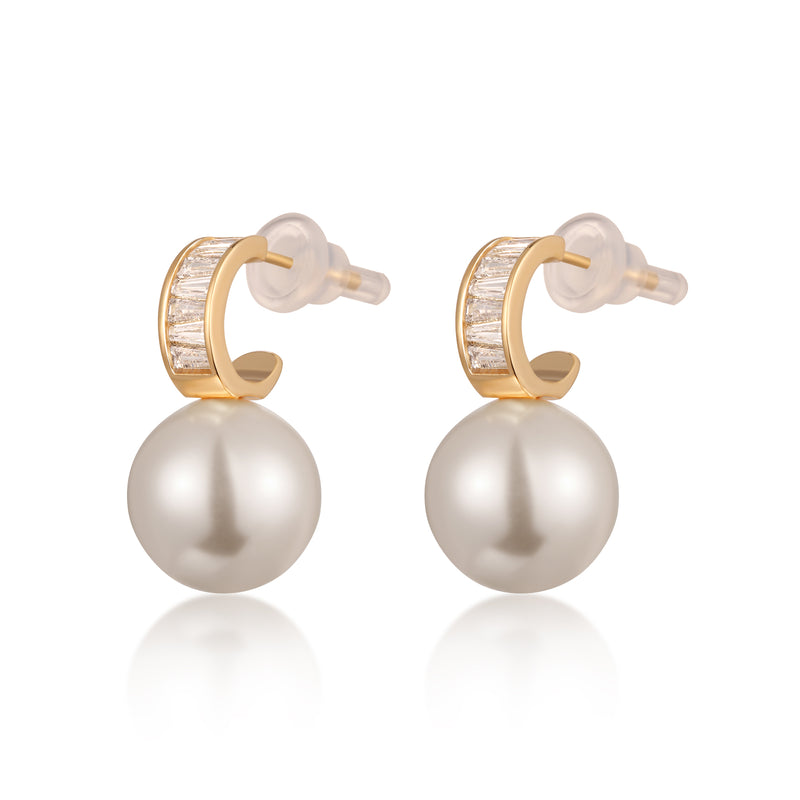 Baguette Crystal and Pearl Earrings