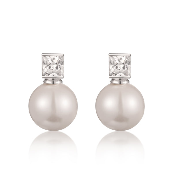 Square Crystal and Pearl Earrings