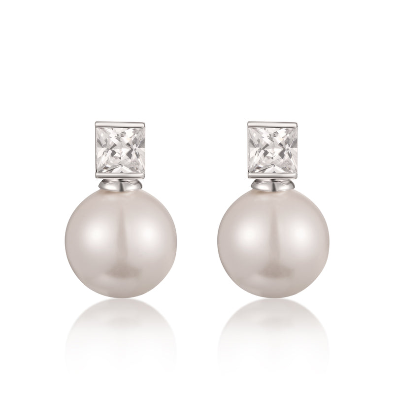 Square Crystal and Pearl Earrings