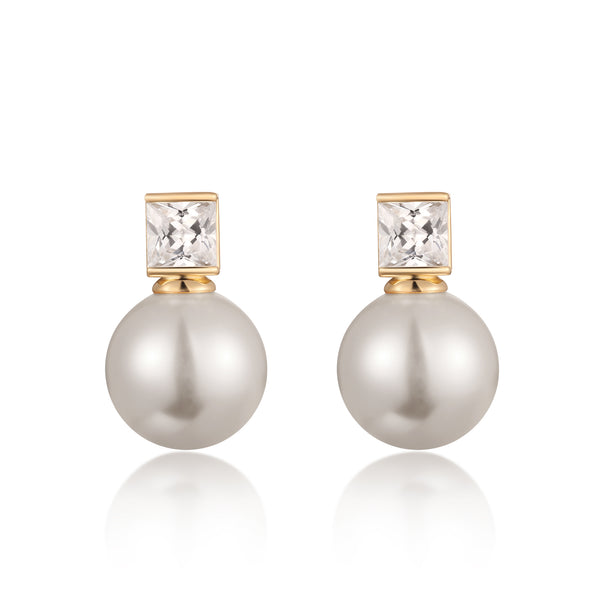 Square Crystal and Pearl Earrings