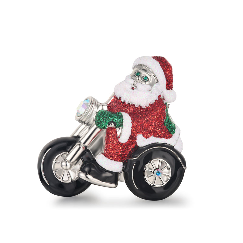 Motorbike Riding Santa Brooch