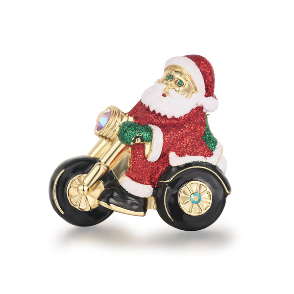 Motorbike Riding Santa Brooch