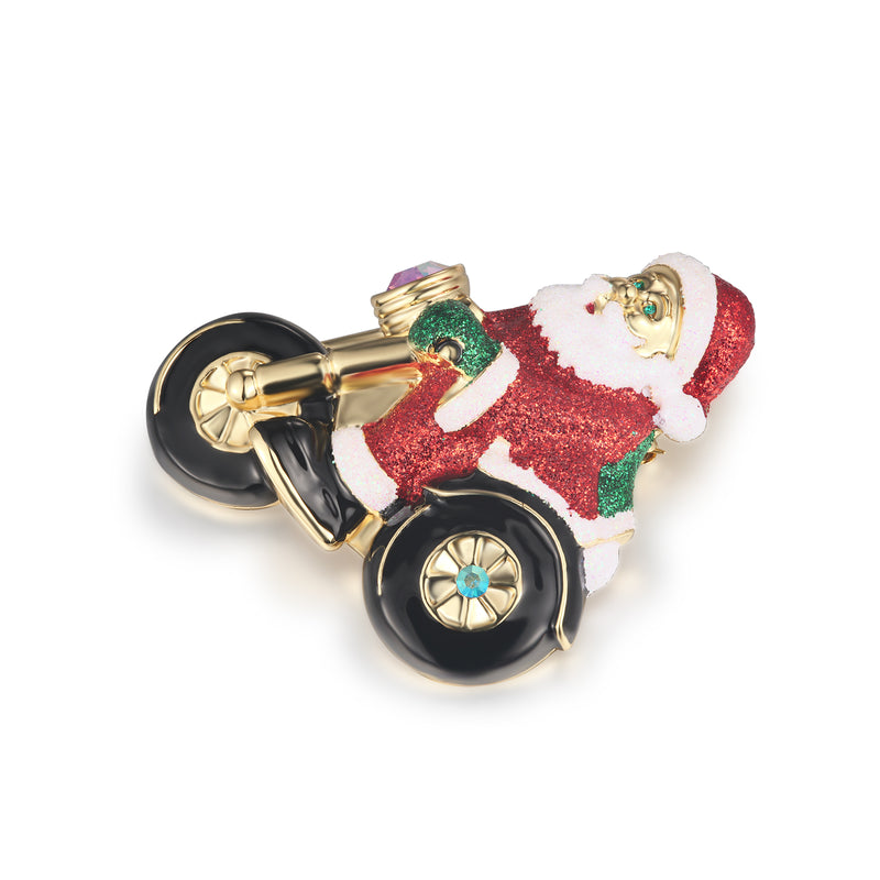 Motorbike Riding Santa Brooch