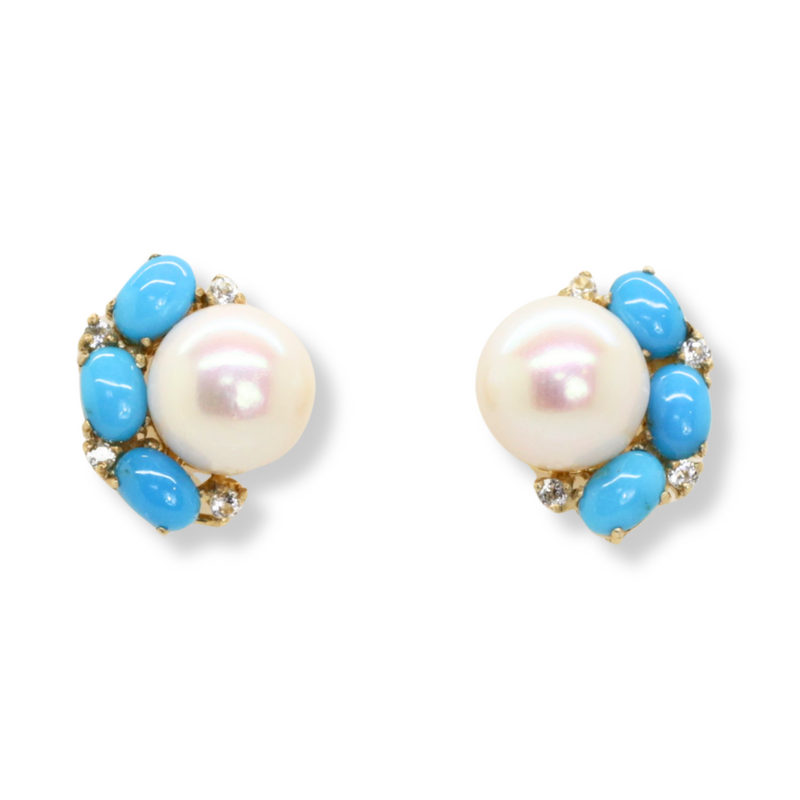 Turquoise and Pearl Stud Earrings