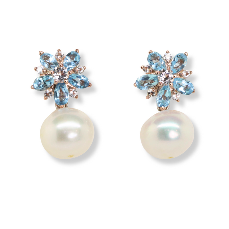 Floral Topaz and Pearl Earrings