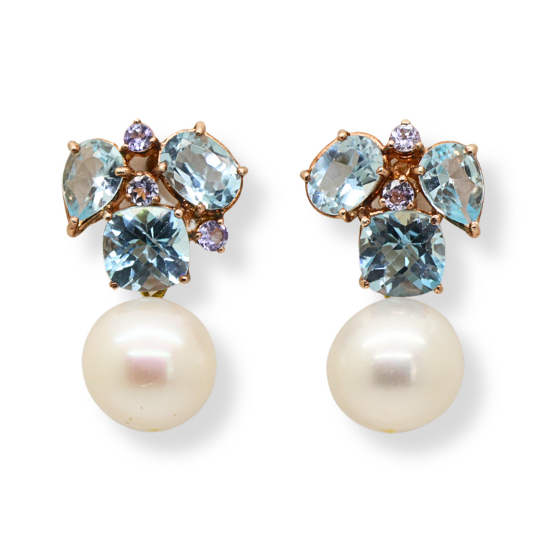 Trio Topaz and Freshwater Pearl Earrings